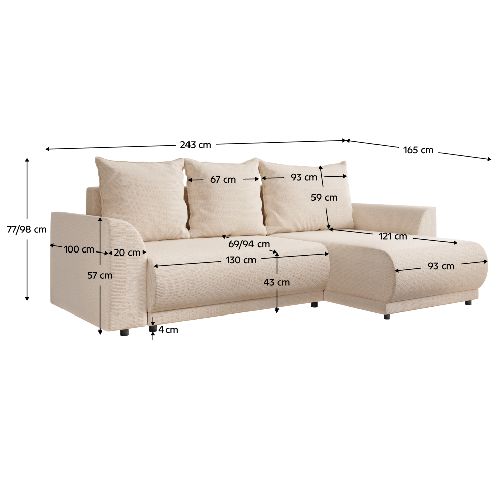 Set canapea universal VERONA, bej, 243x165x77 cm Kondela