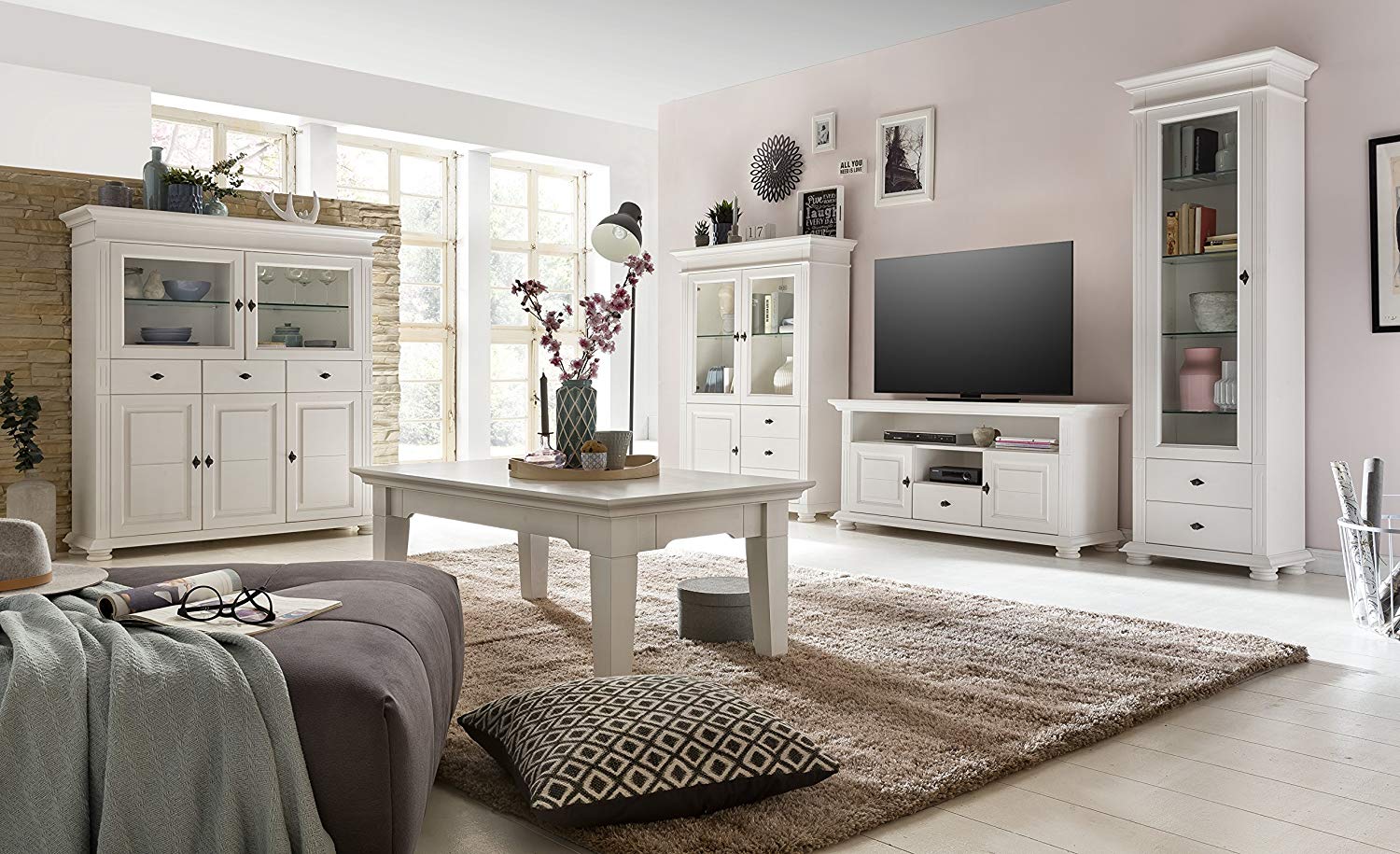 Comoda TV Amelie , Lemn masiv, 137x45x65cm, Alb Arboteca