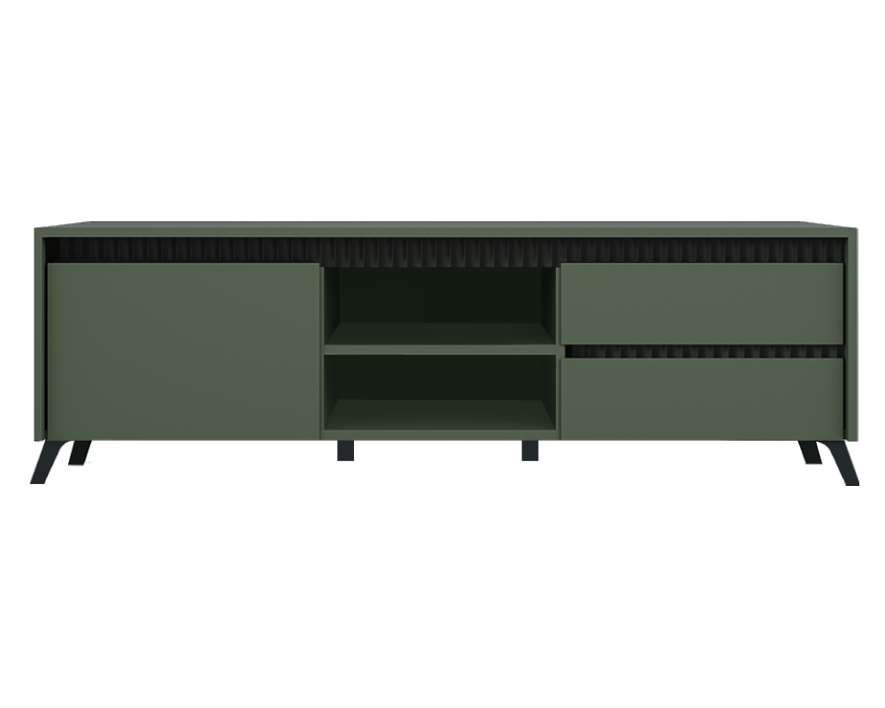 Comodă TV LONGY, verde smoke/negru, extensibilă, 155 cm Kondela