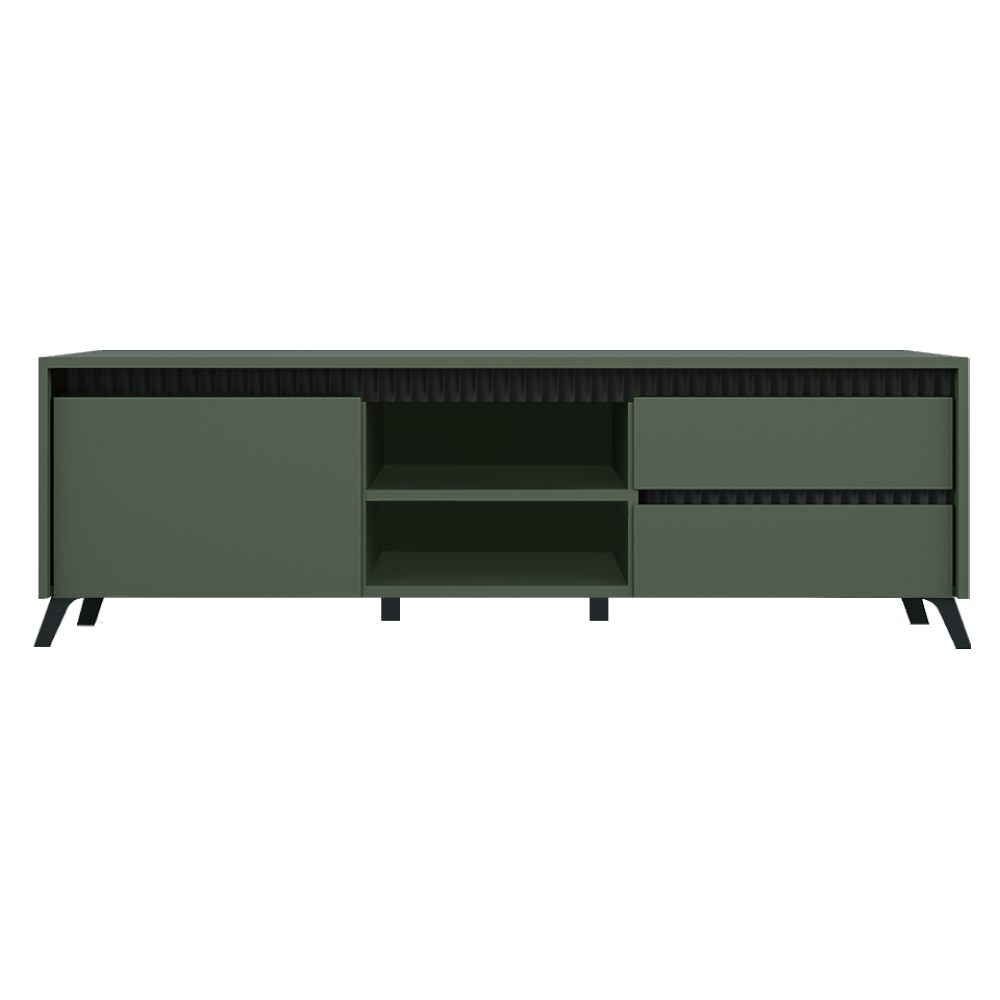 Comodă TV LONGY, verde smoke/negru, extensibilă, 155 cm Kondela