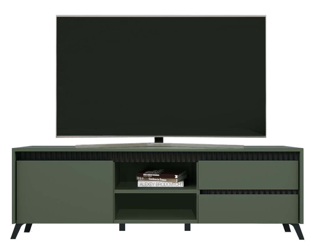 Comodă TV LONGY, verde smoke/negru, extensibilă, 155 cm Kondela