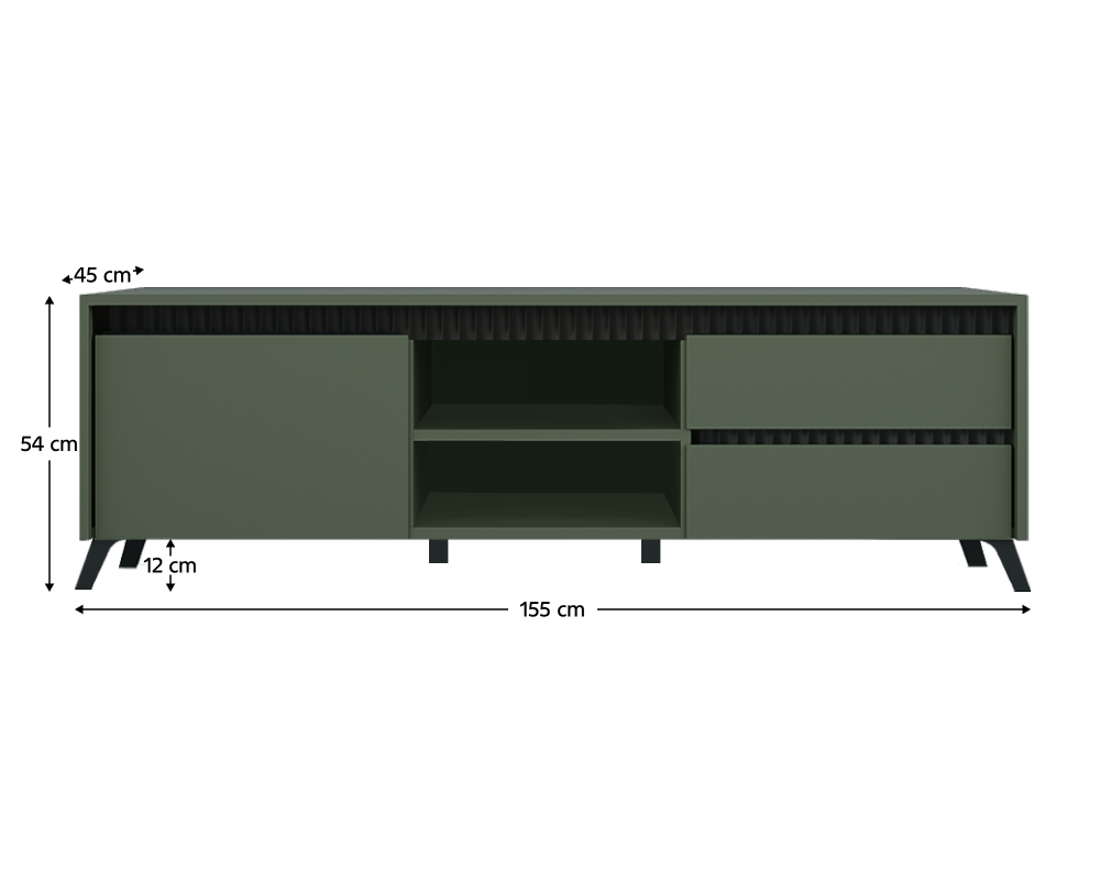 Comodă TV LONGY, verde smoke/negru, extensibilă, 155 cm Kondela