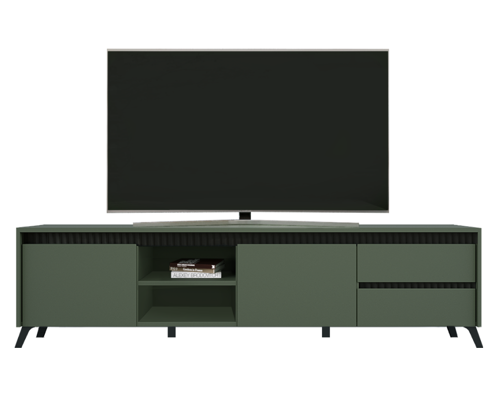 Comodă TV LONGY, verde smoke/negru, 2 uși, 206 cm Kondela
