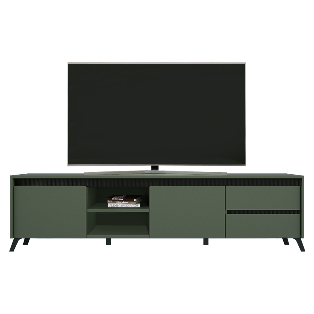 Comodă TV LONGY, verde smoke/negru, 2 uși, 206 cm Kondela