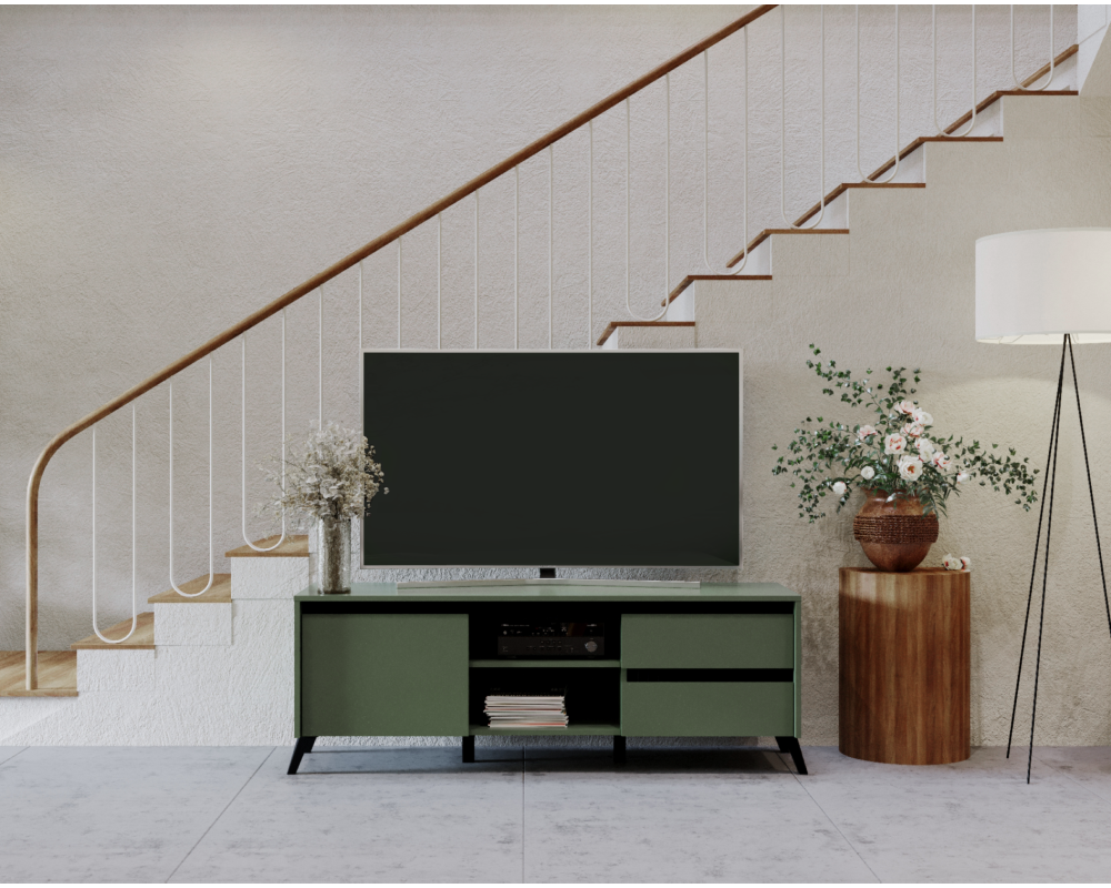 Comodă TV LONGY, verde smoke/negru, extensibilă, 155 cm Kondela
