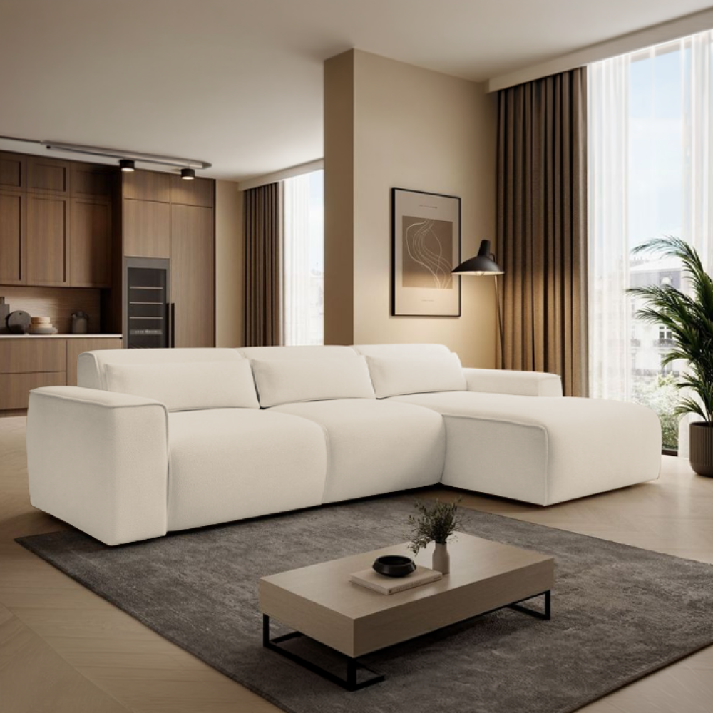 Set canapea de colț MENTON, bej, țesătură Vibe 06, pe dreapta, 310x170x76 cm Kondela