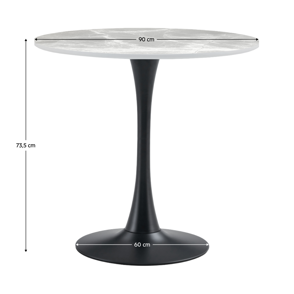 Masă de sufragerie ATRI TIP 1, marmură gri/negru, diametru 90 cm Kondela