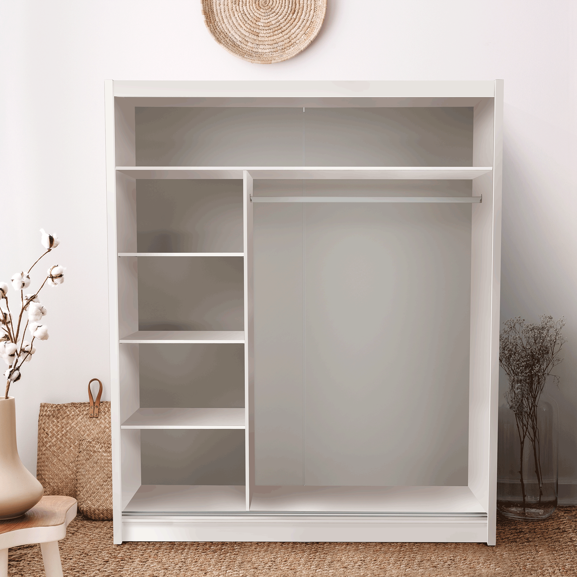 Dulap cu uși glisante LOW, alb, cu oglindă, 180x215 cm Kondela