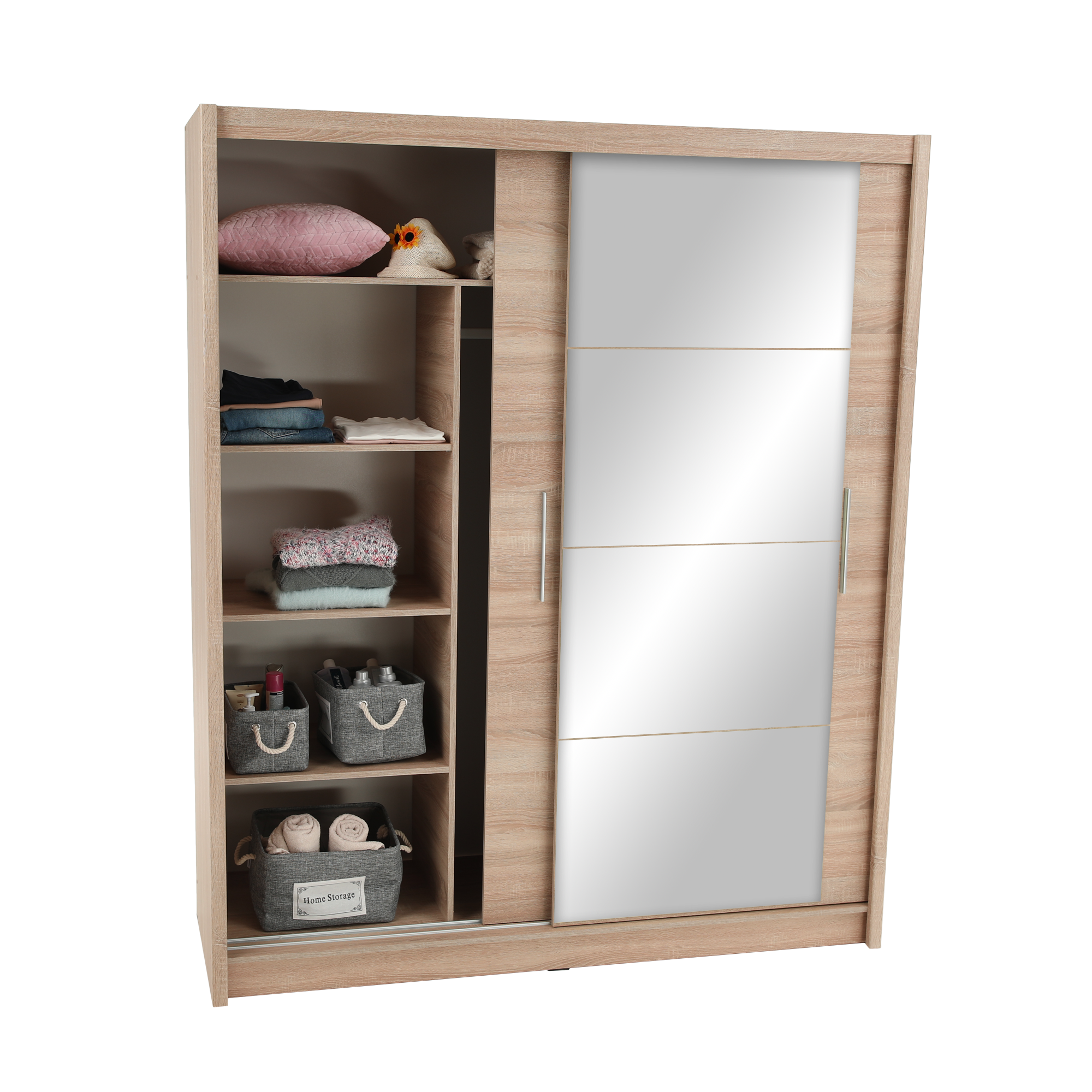 Dulap cu uși glisante LOW, stejar sonoma, cu oglindă, 180x215 cm Kondela