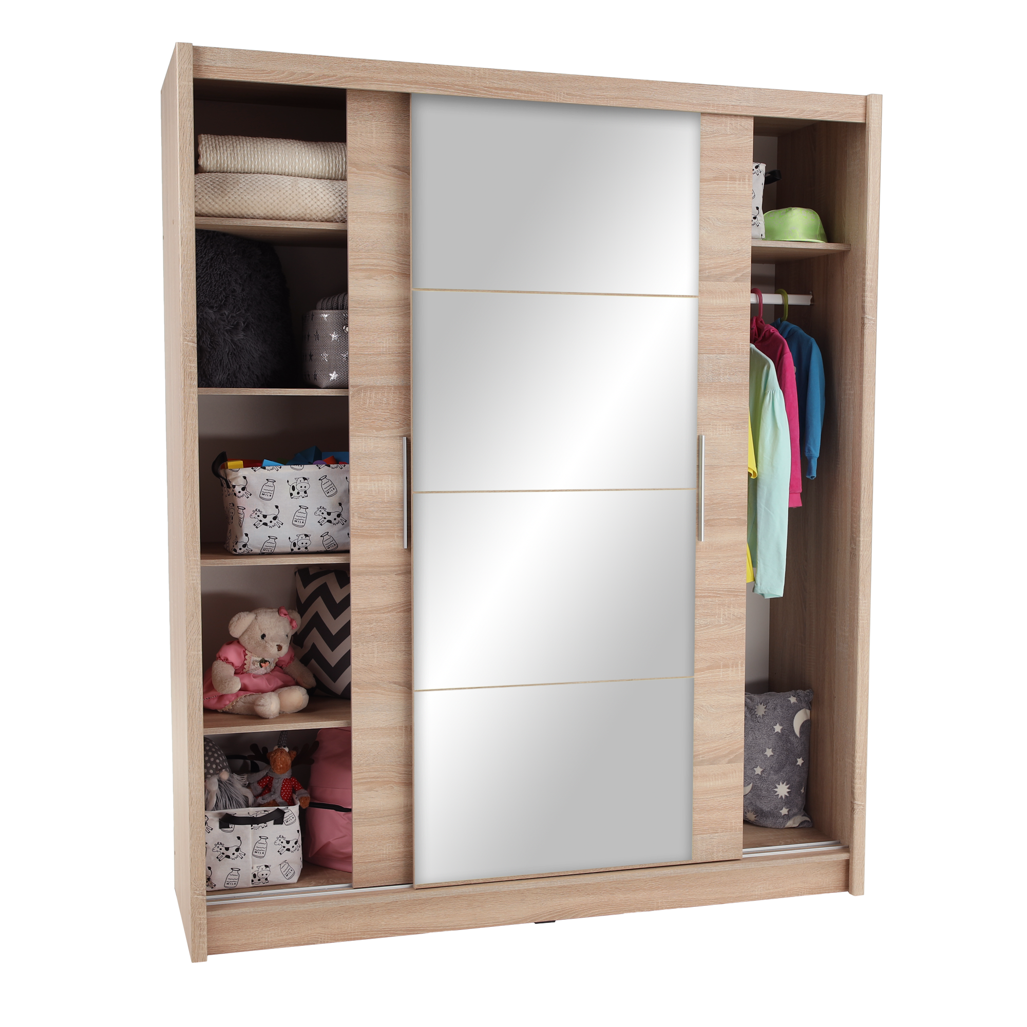 Dulap cu uși glisante LOW, stejar sonoma, cu oglindă, 180x215 cm Kondela