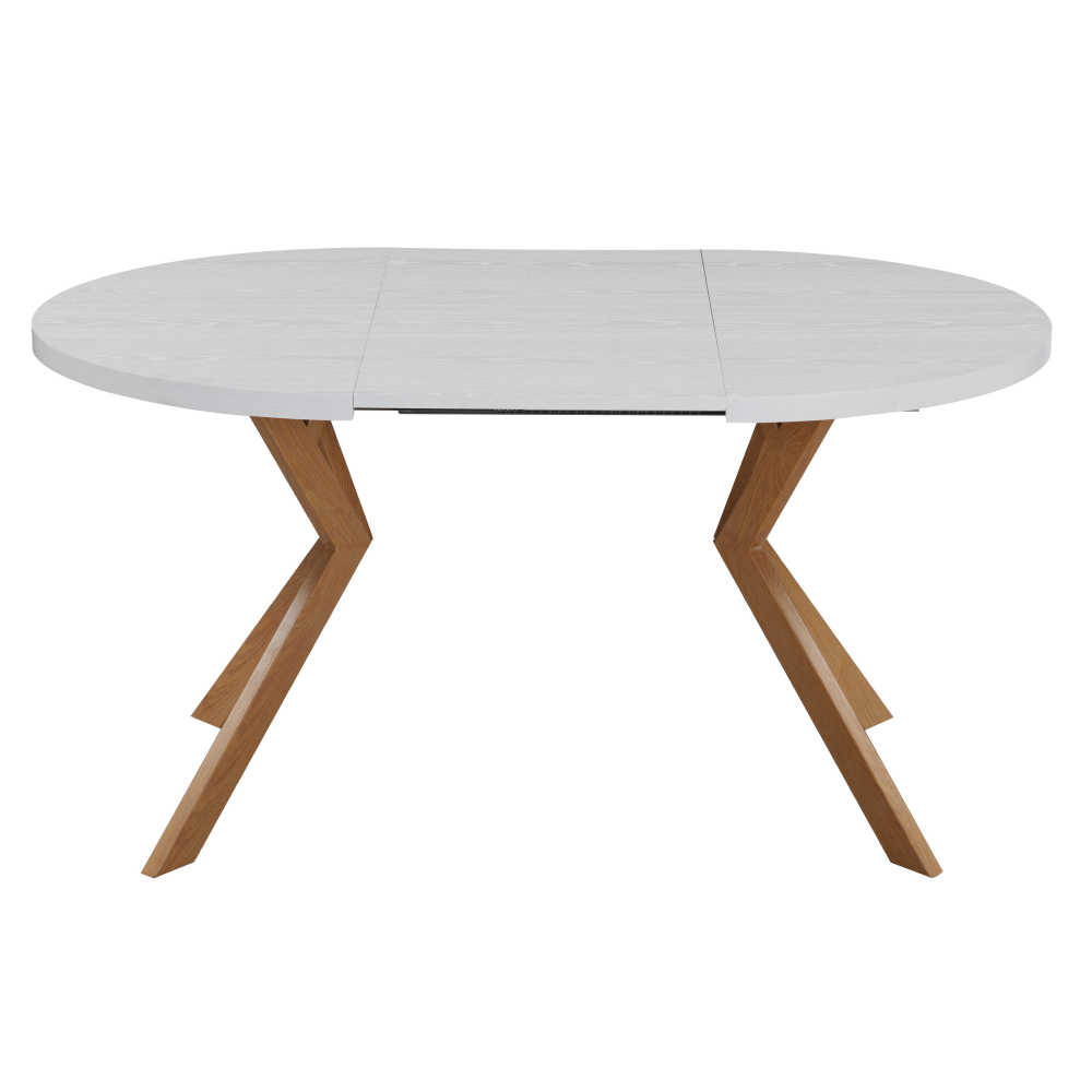 Masă extensibilă de sufragerie TAVIRA, albă/stejar, 100-250x75, 100x100x75.5 cm Kondela
