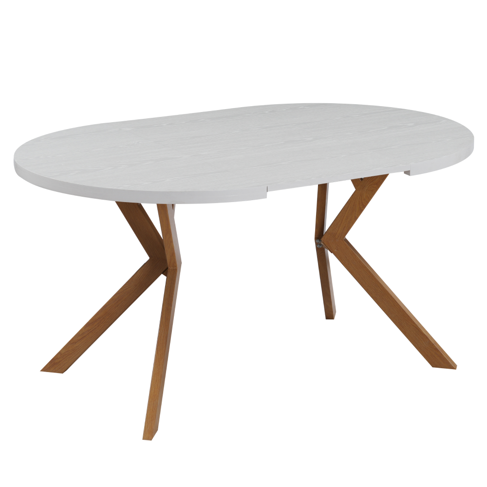 Masă extensibilă de sufragerie TAVIRA, albă/stejar, 100-250x75, 100x100x75.5 cm Kondela