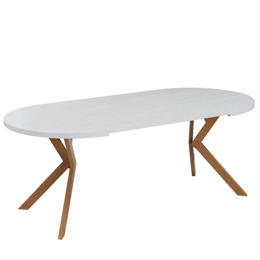 Masă extensibilă de sufragerie TAVIRA, albă/stejar, 100-250x75, 100x100x75.5 cm Kondela