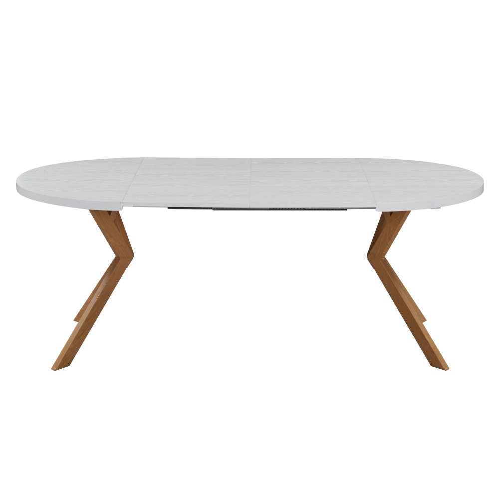 Masă extensibilă de sufragerie TAVIRA, albă/stejar, 100-250x75, 100x100x75.5 cm Kondela