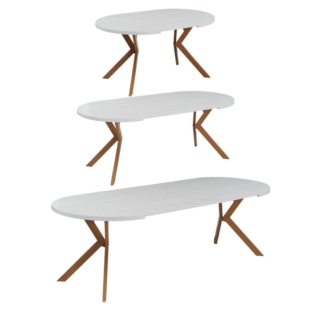 Masă extensibilă de sufragerie TAVIRA, albă/stejar, 100-250x75, 100x100x75.5 cm Kondela