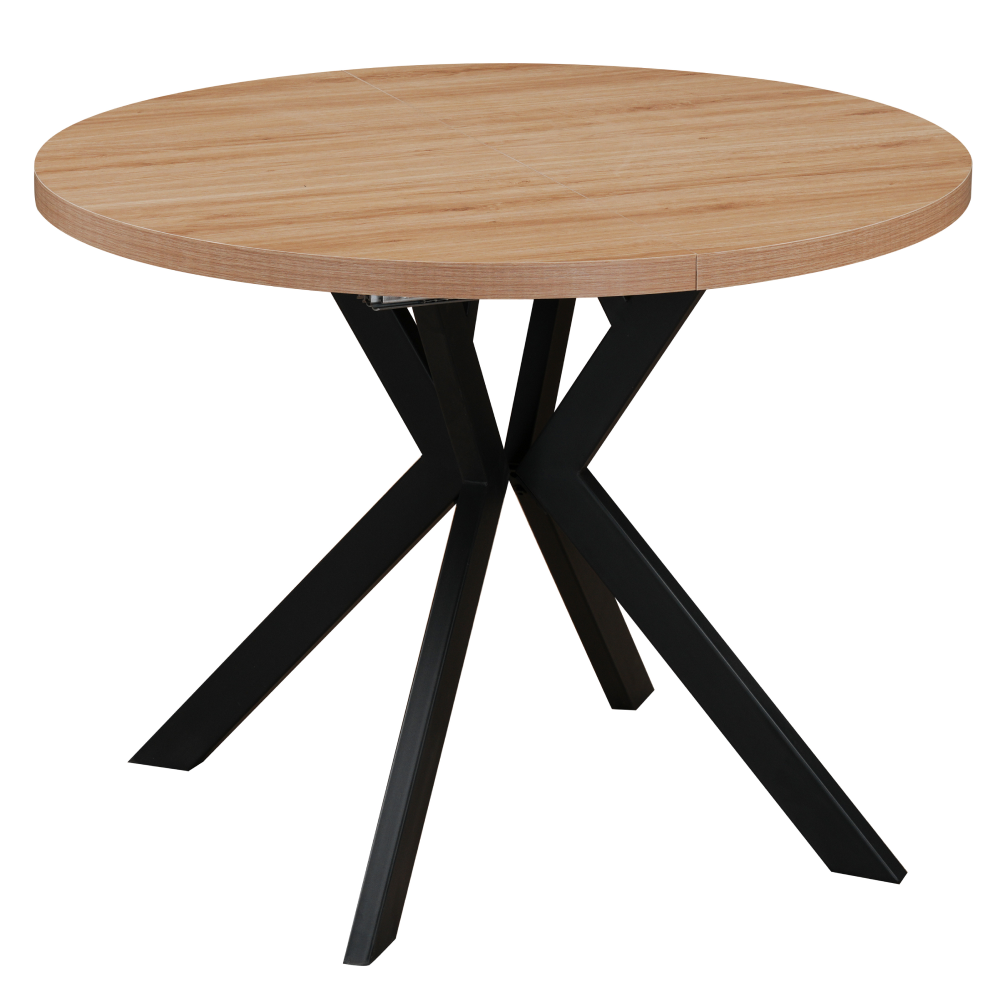 Masă extensibilă de sufragerie, stejar deschis/negru, 100-250x75,5 cm, LUKOS Kondela