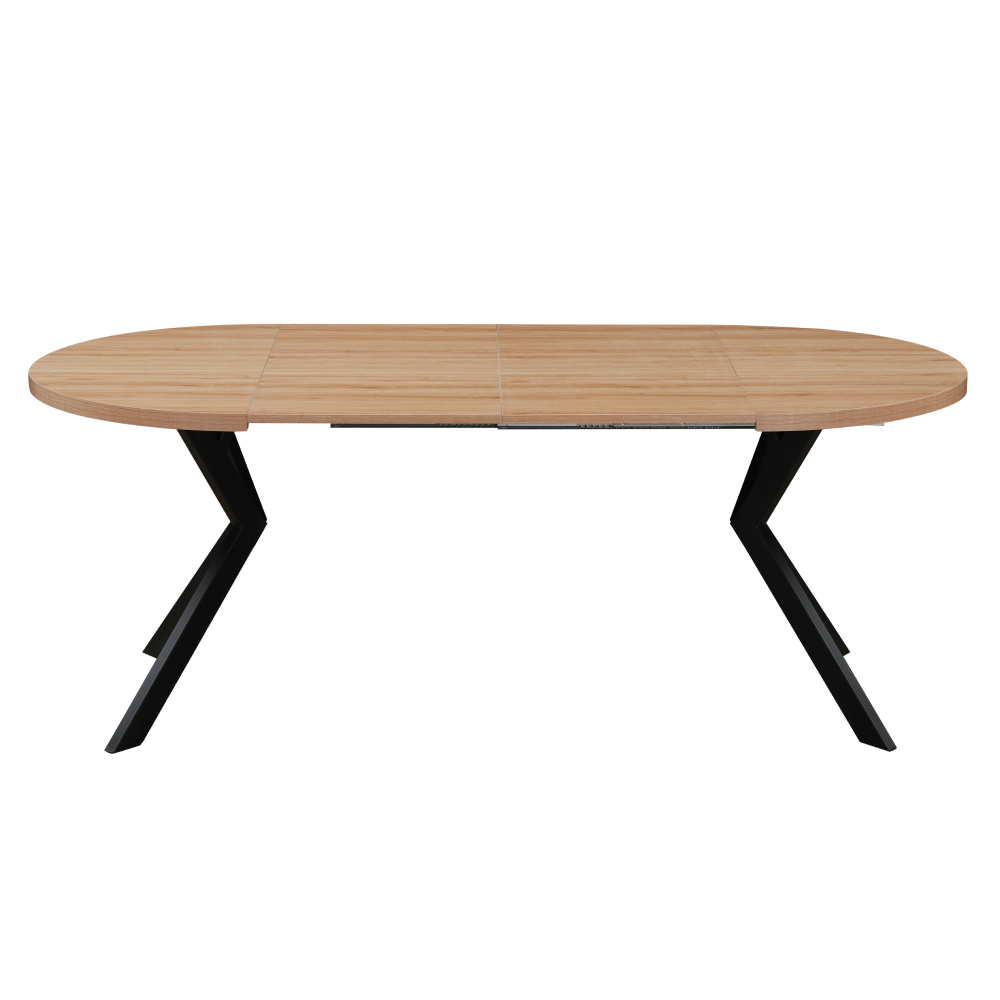 Masă extensibilă de sufragerie, stejar deschis/negru, 100-250x75,5 cm, LUKOS Kondela