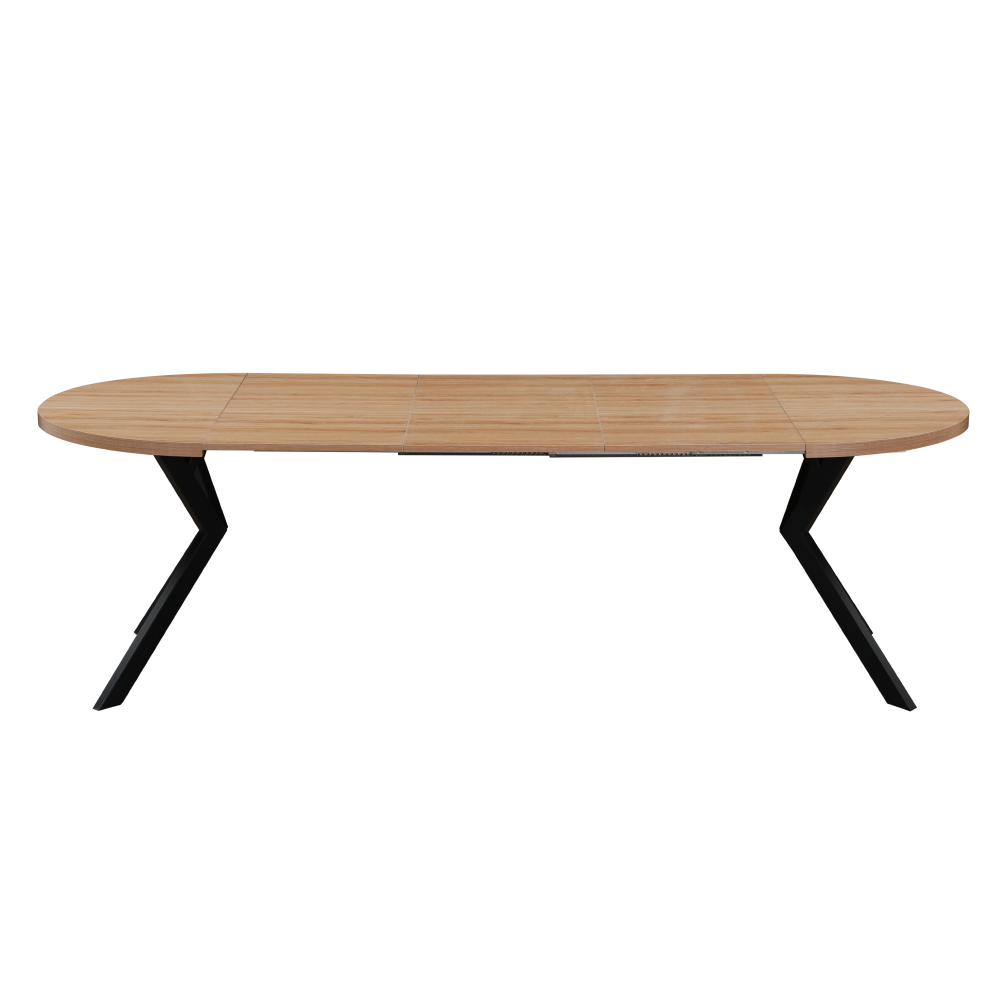 Masă extensibilă de sufragerie, stejar deschis/negru, 100-250x75,5 cm, LUKOS Kondela