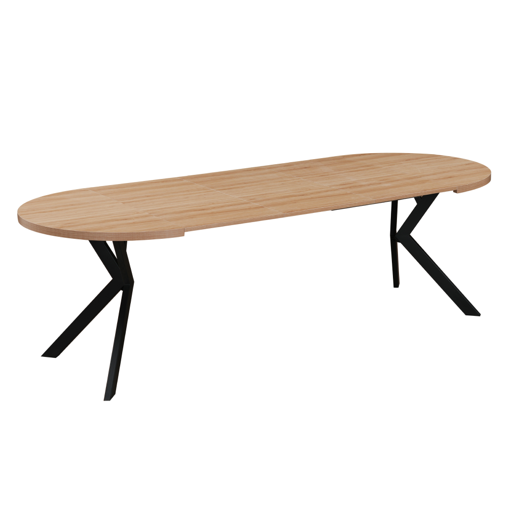 Masă extensibilă de sufragerie, stejar deschis/negru, 100-250x75,5 cm, LUKOS Kondela