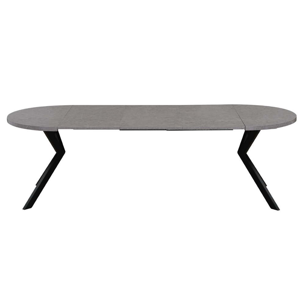 Masă de sufragerie extensibilă, beton deschis/negru, 100-250x75,5 cm, LUKOS Kondela