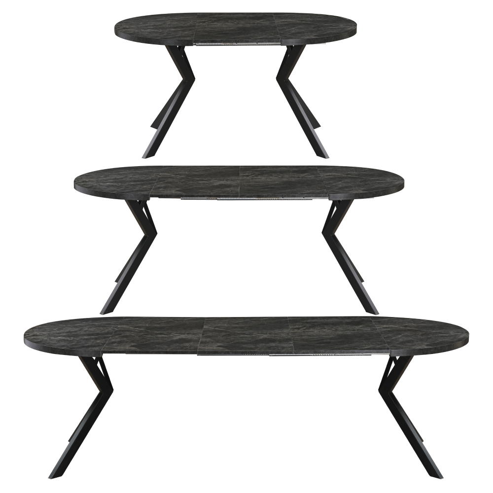 Masă de sufragerie extensibilă, beton închis/negru, 100-250x75,5 cm, LUKOS Kondela
