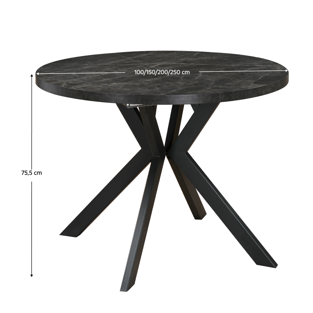 Masă de sufragerie extensibilă, beton închis/negru, 100-250x75,5 cm, LUKOS Kondela