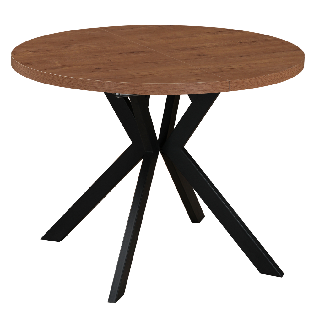 Masă de sufragerie extensibilă TAVIRA, stejar închis/negru, 100-250x75, 100x100x75.5 cm Kondela
