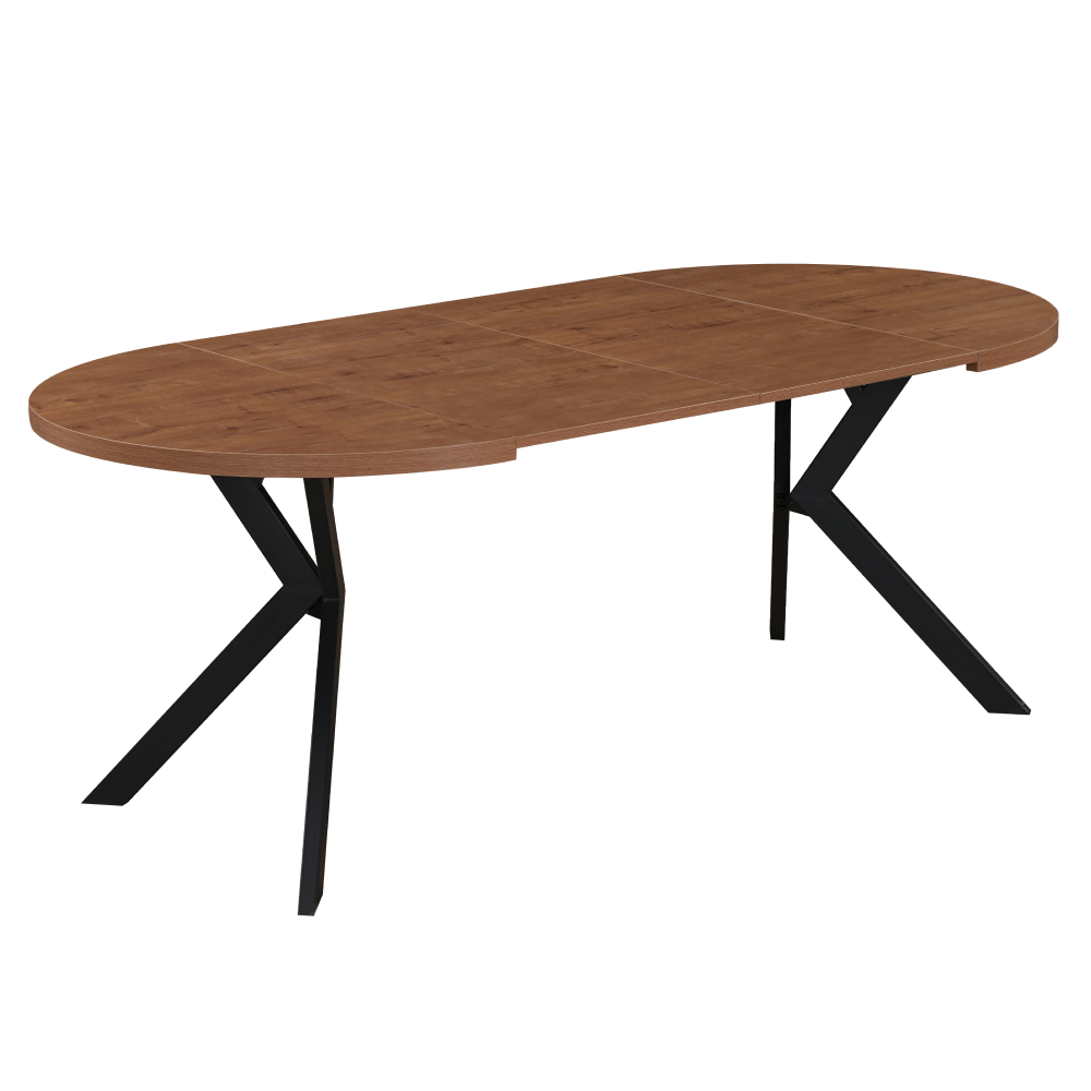 Masă de sufragerie extensibilă TAVIRA, stejar închis/negru, 100-250x75, 100x100x75.5 cm Kondela