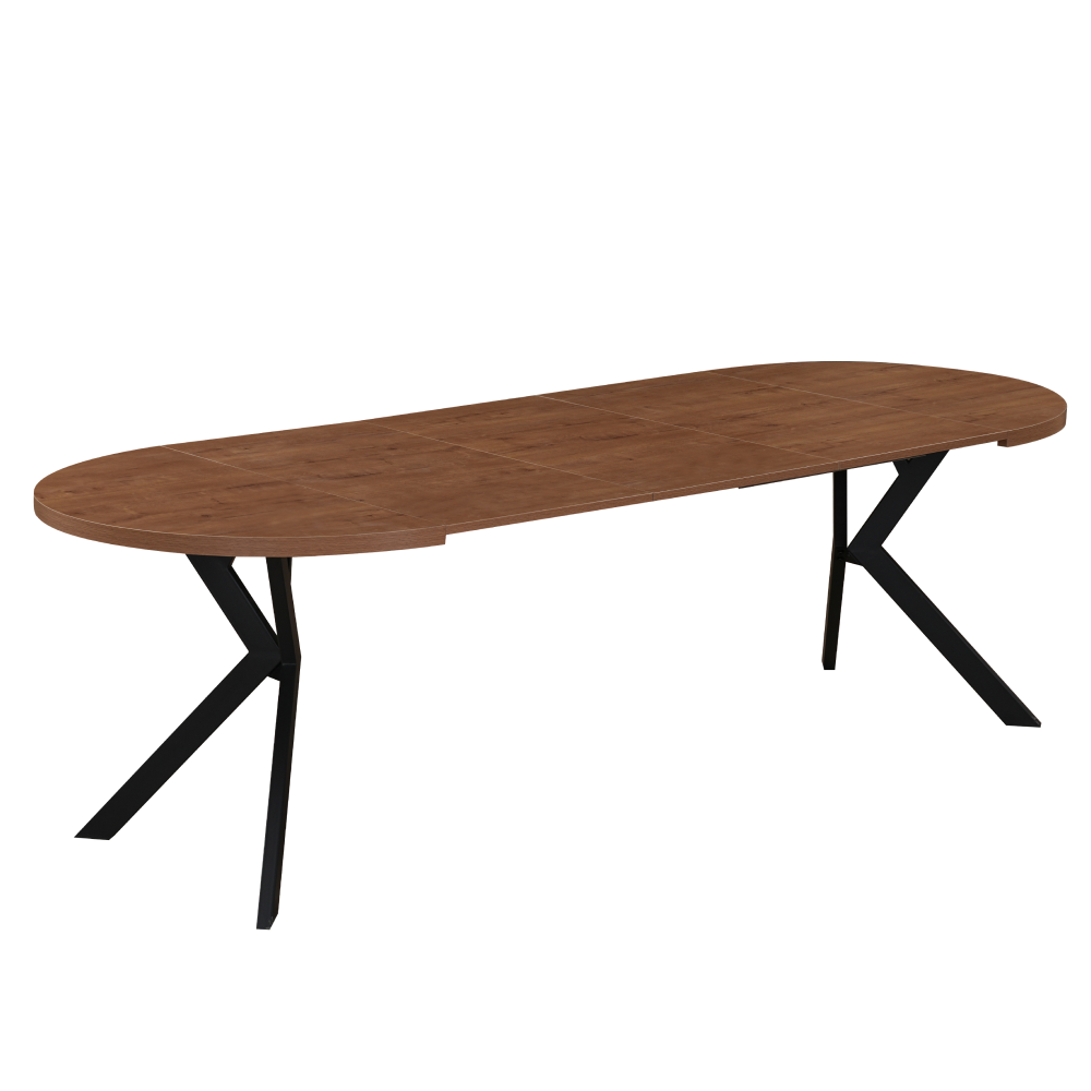 Masă de sufragerie extensibilă TAVIRA, stejar închis/negru, 100-250x75, 100x100x75.5 cm Kondela
