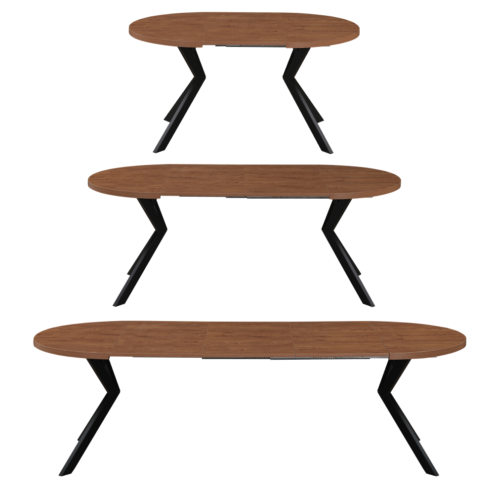 Masă de sufragerie extensibilă TAVIRA, stejar închis/negru, 100-250x75, 100x100x75.5 cm Kondela