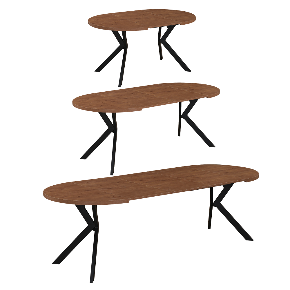 Masă de sufragerie extensibilă TAVIRA, stejar închis/negru, 100-250x75, 100x100x75.5 cm Kondela