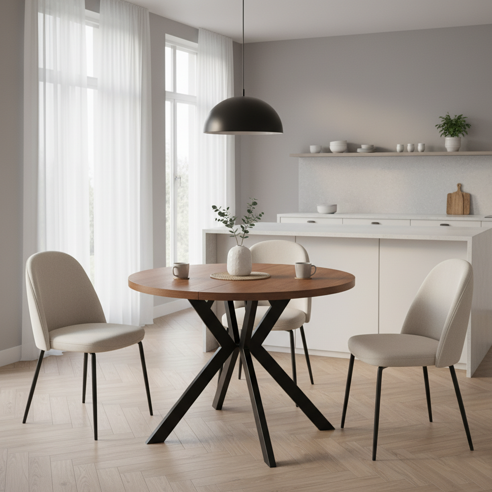 Masă de sufragerie extensibilă TAVIRA, stejar închis/negru, 100-250x75, 100x100x75.5 cm Kondela