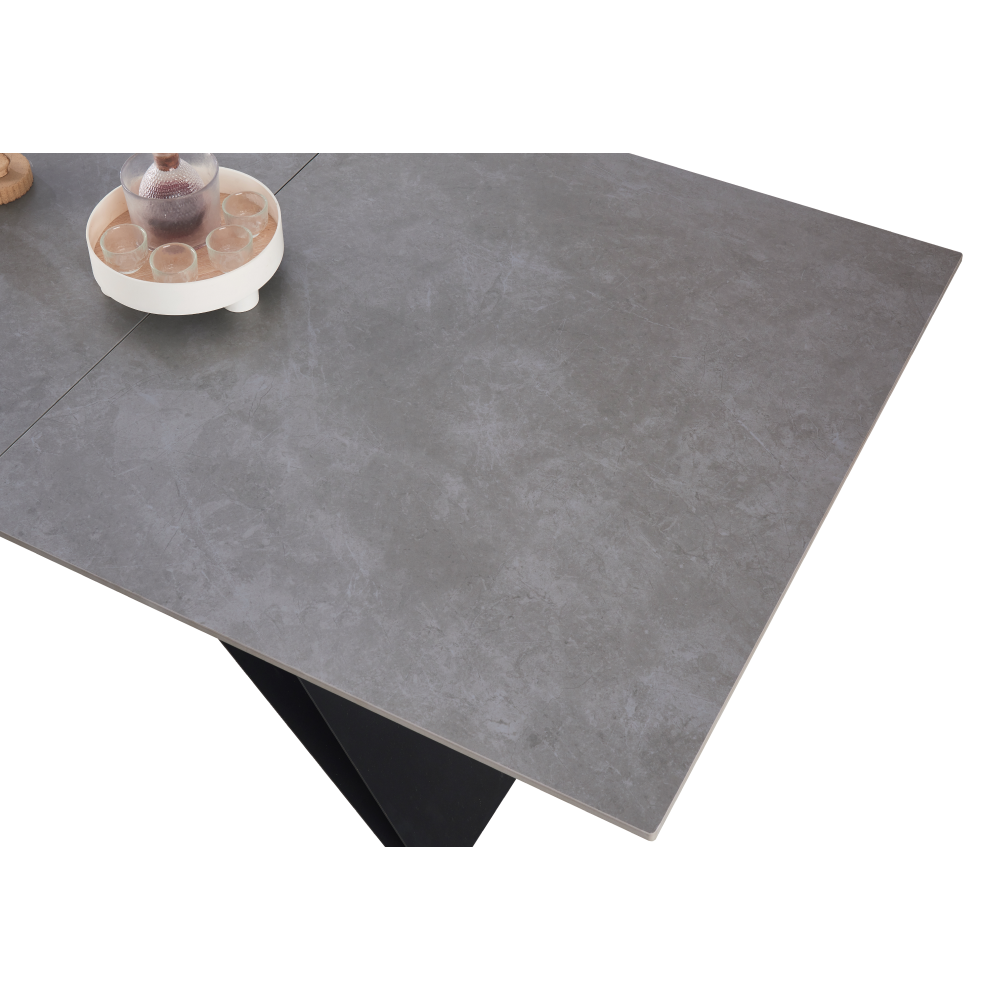 Masă dining extensibilă, beton/neagră, 160-200x90 cm, MAJED Kondela