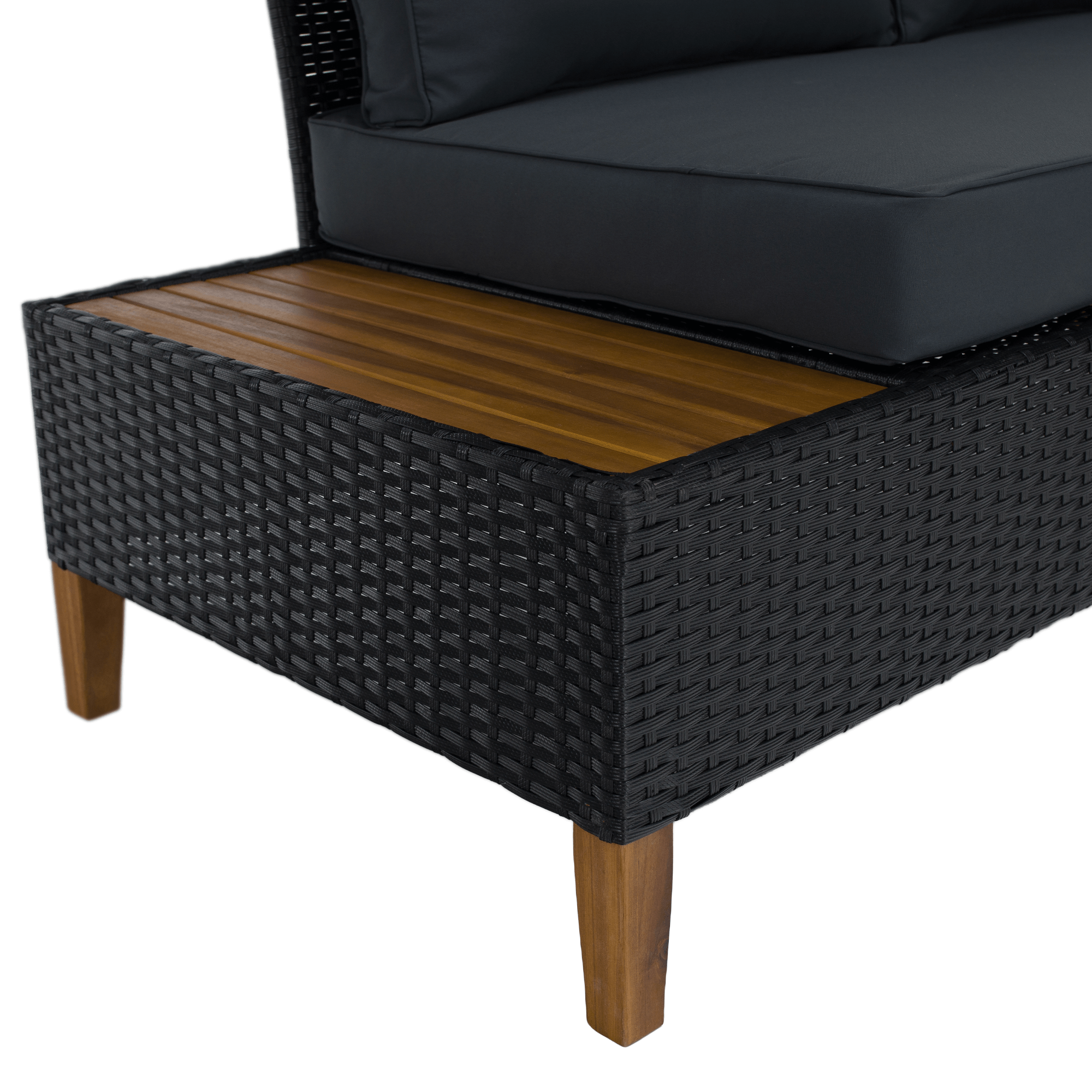 Set Grădină Modular MALKOM 4 Piese | Ratan Tehnic + Lemn Salcâm Masiv | Canapea Colț + Măsuță Kondela