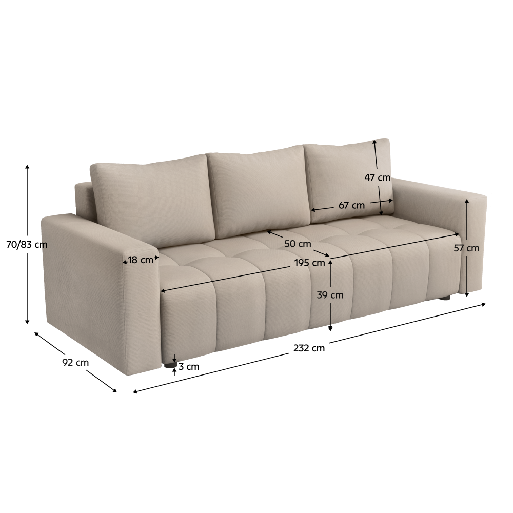 Canapea extensibilă MERANO, gri-bej, 232x92x70 cm Kondela