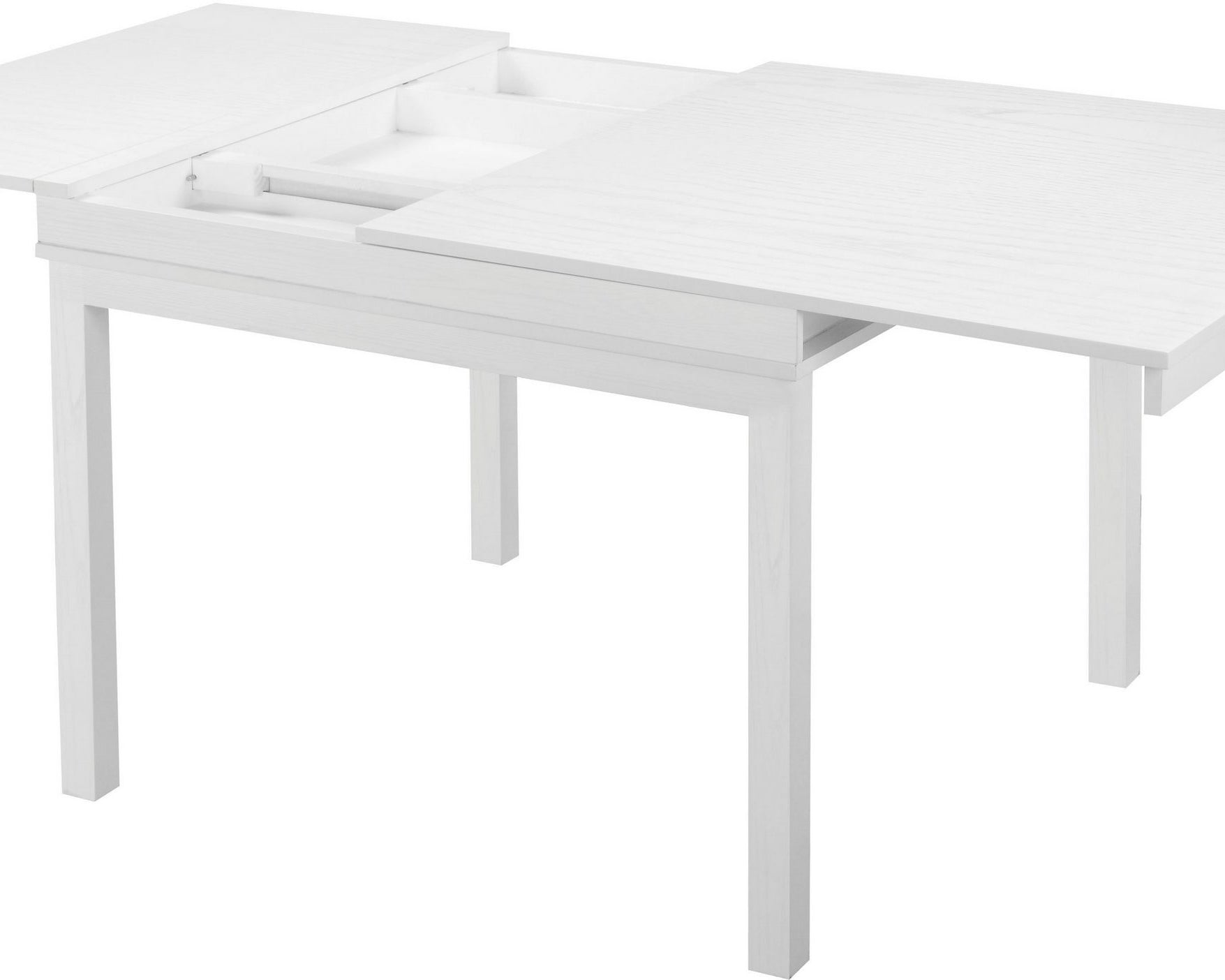 Masă extensibilă MDF Andas, cu spațiu de depozitare, alb, 104-145 cm Arboteca