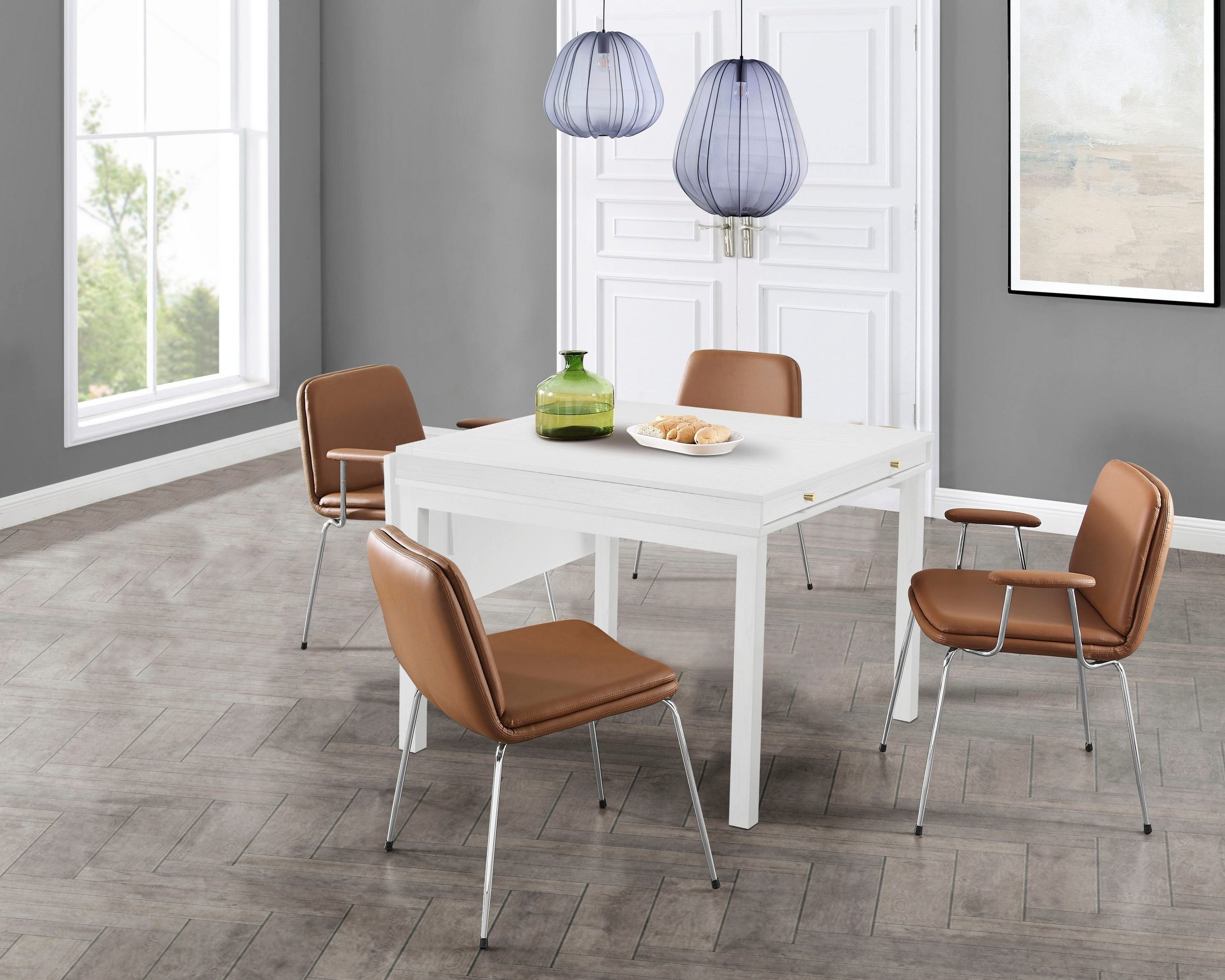 Masă extensibilă MDF Andas, cu spațiu de depozitare, alb, 104-145 cm Arboteca
