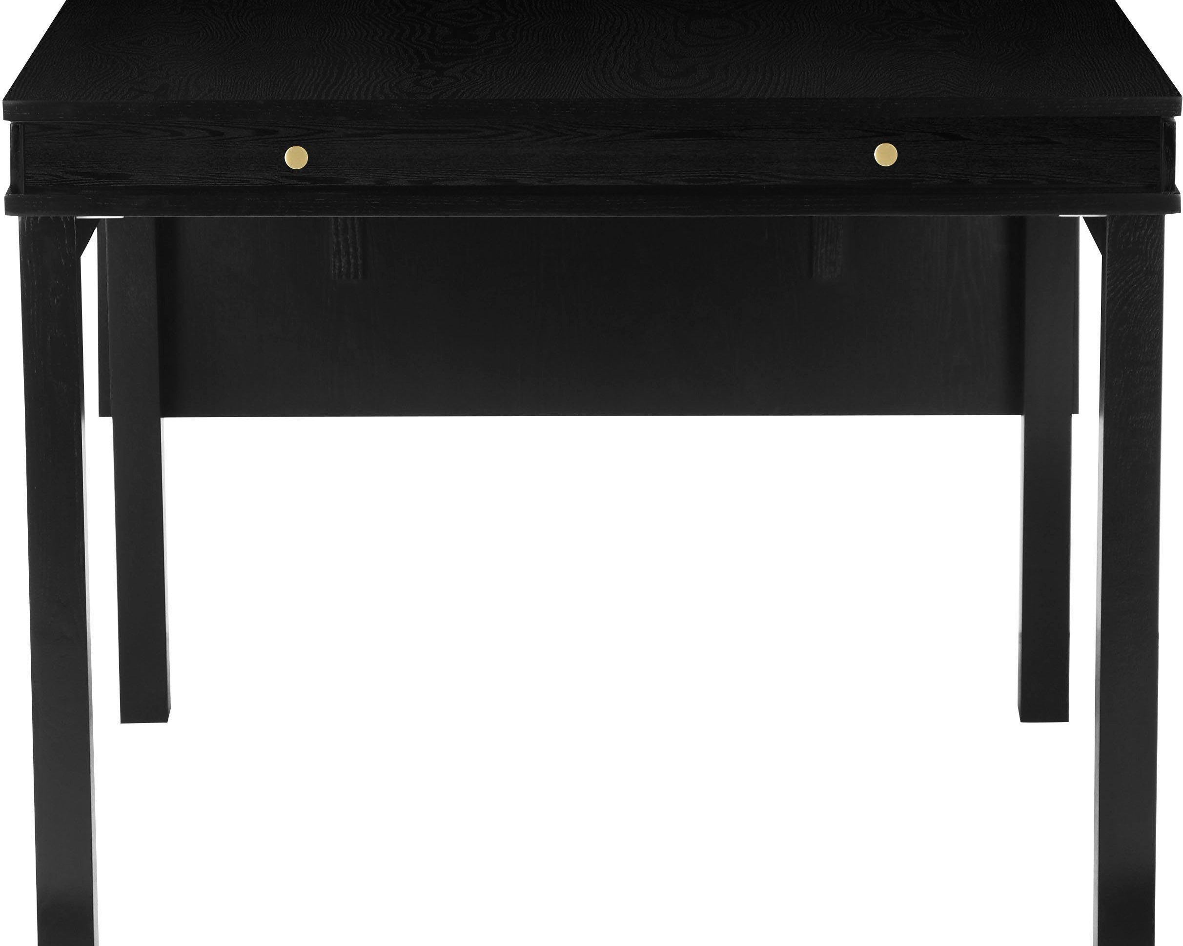 Masă extensibilă Andas 104–145 cm, MDF negru, cu raft Arboteca