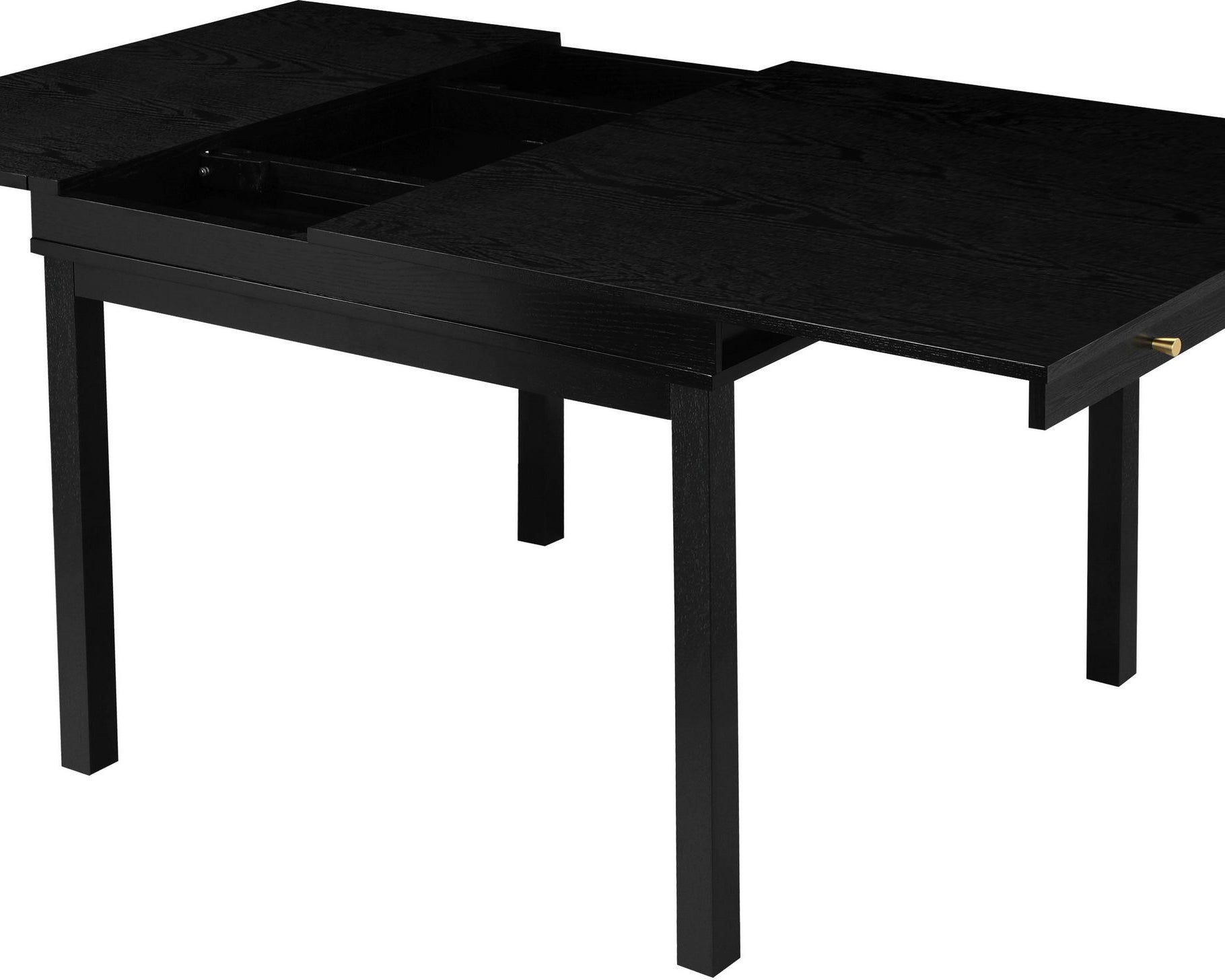 Masă extensibilă Andas 104–145 cm, MDF negru, cu raft Arboteca