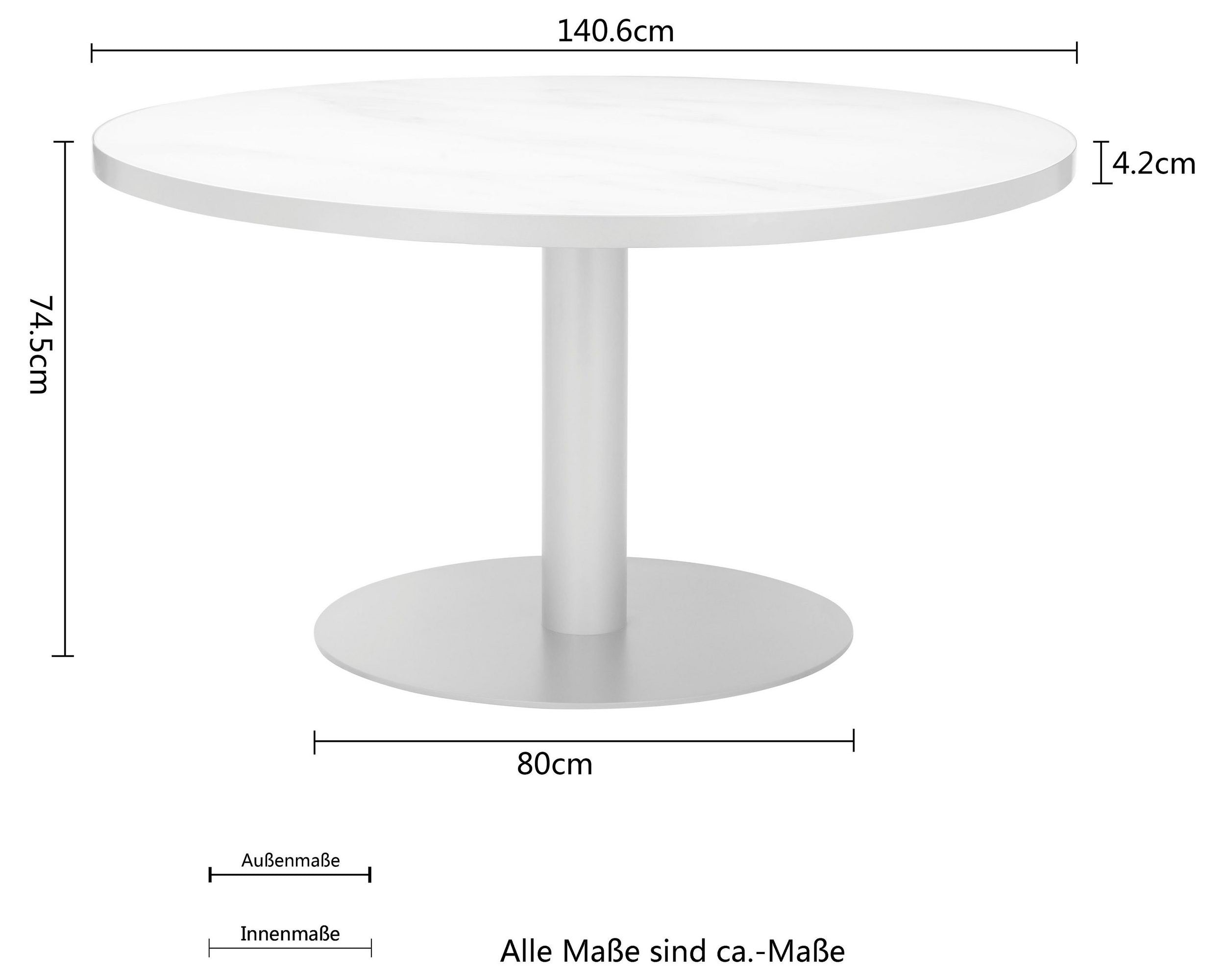 Masă rotundă Cardinet 140 cm, aspect marmură și auriu Arboteca