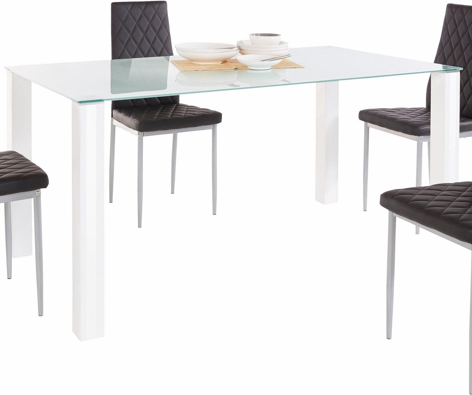 Masa Home, 160 cm latime, Alb, Sticla Arboteca