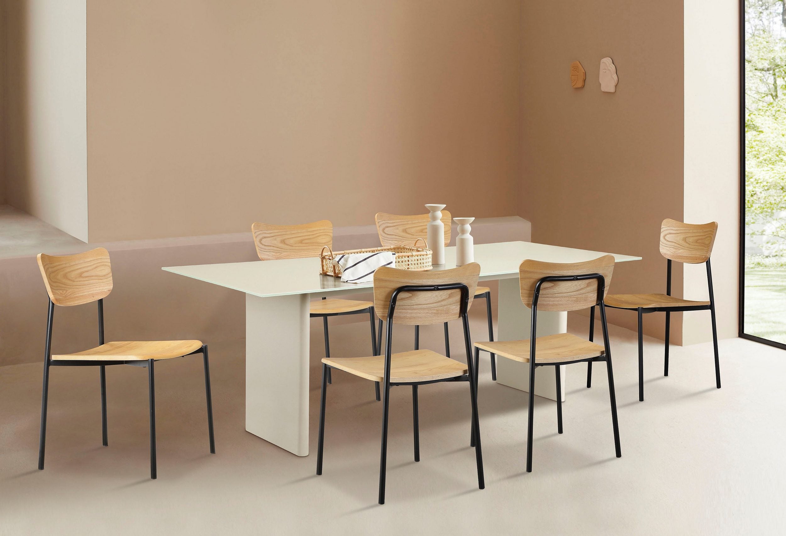 Masa Janita, Sticla, MDF, Creme, 220 cm latime Arboteca