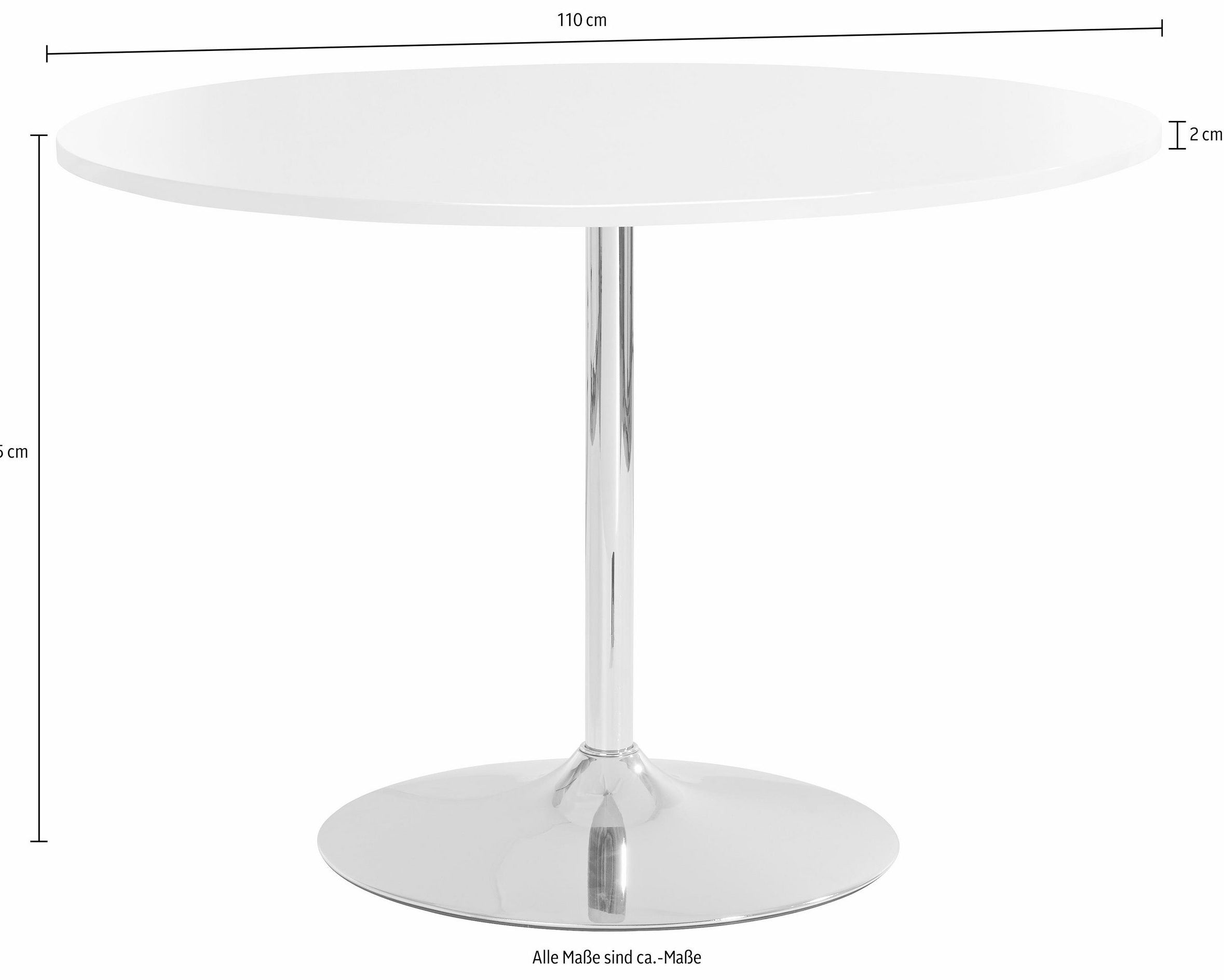 Masă rotundă Trumpet, blat alb lucios, Ø110 cm Arboteca