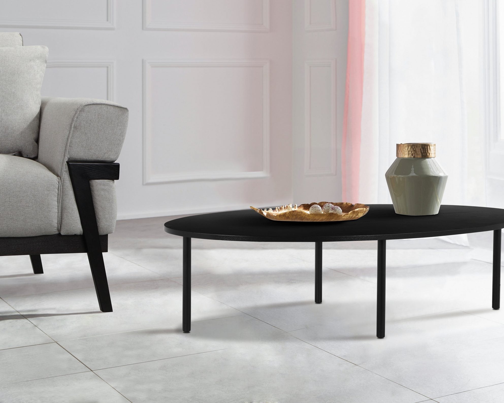 Masuță de cafea Anelisse, cadru metalic, negru, 140 cm lățime Arboteca