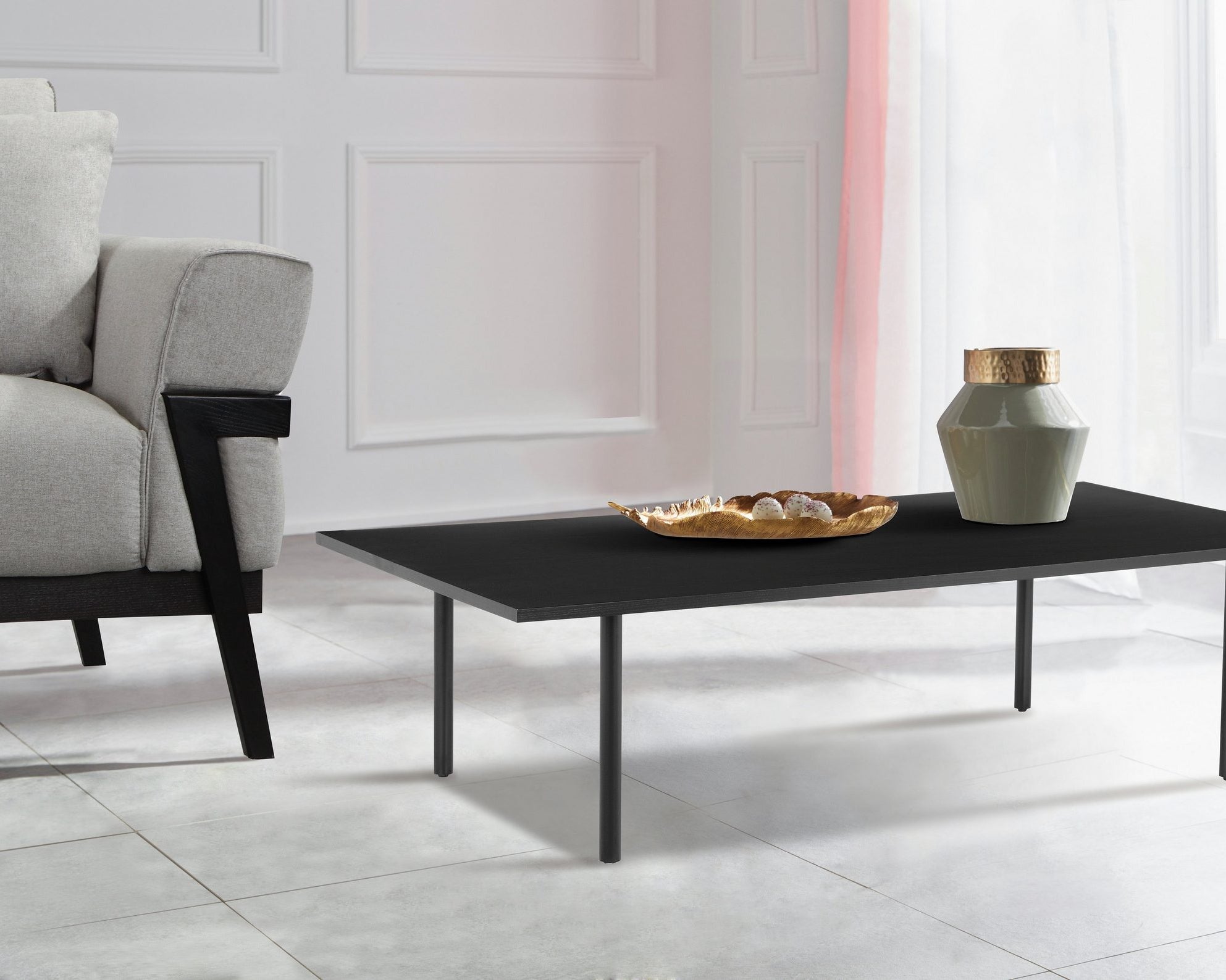 Masuță de cafea Anelisse, cadru metalic, negru, 140 cm lățime Arboteca