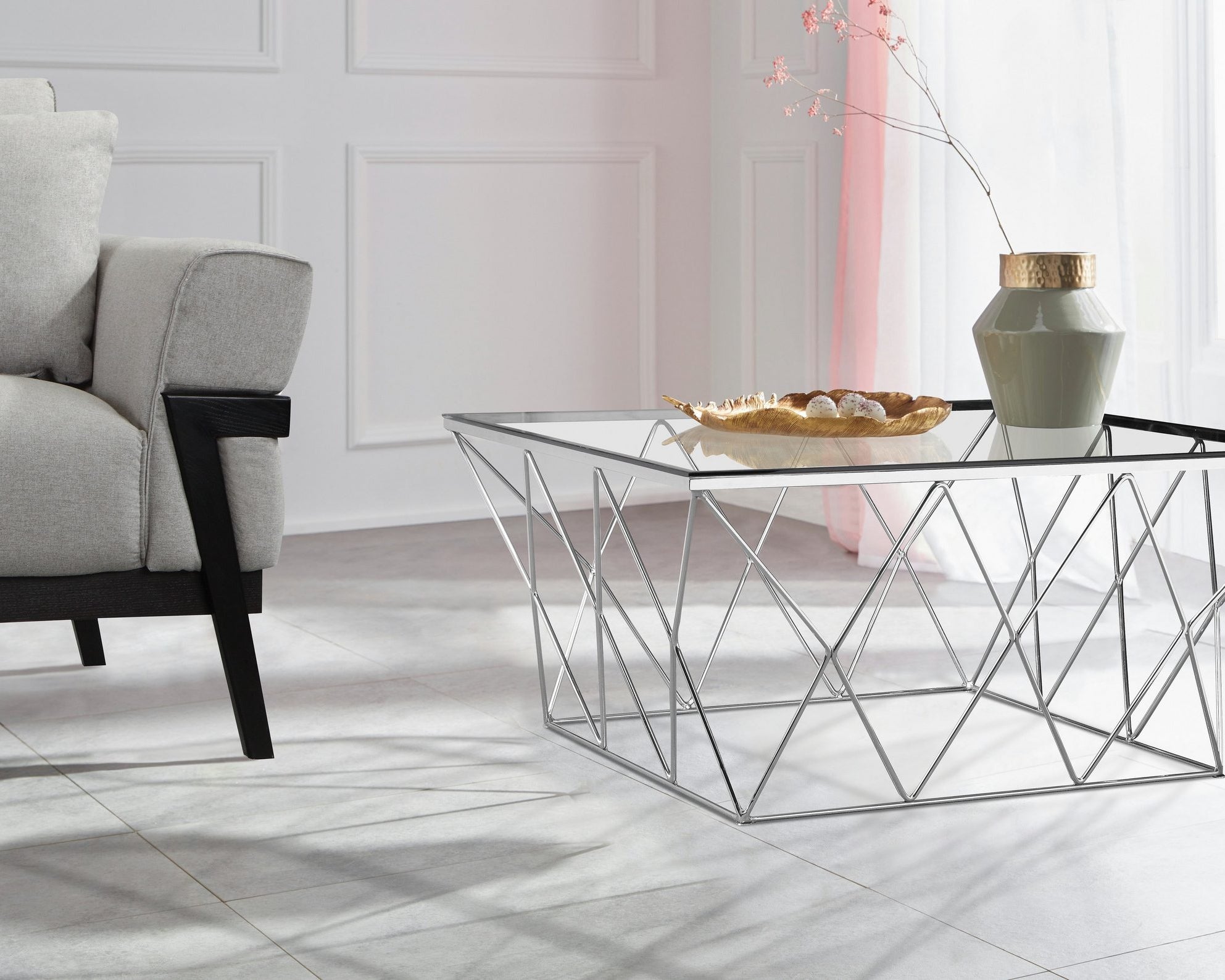 Masuta de cafea Caen, cadru Alama, 90 cm latime Arboteca