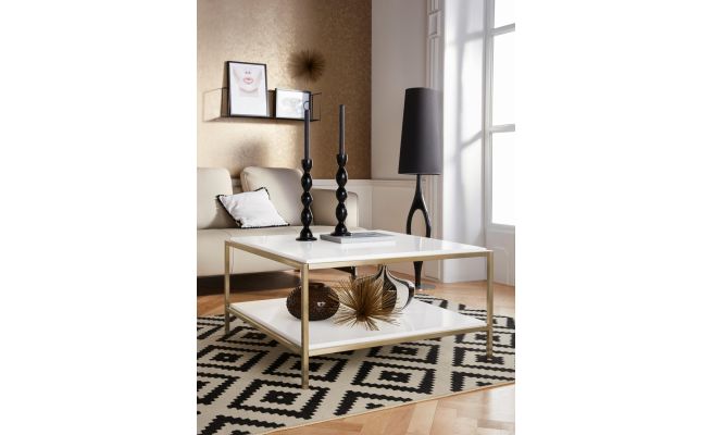 Masuță de cafea MDF Cherleen, cadru metalic auriu, alb Arboteca
