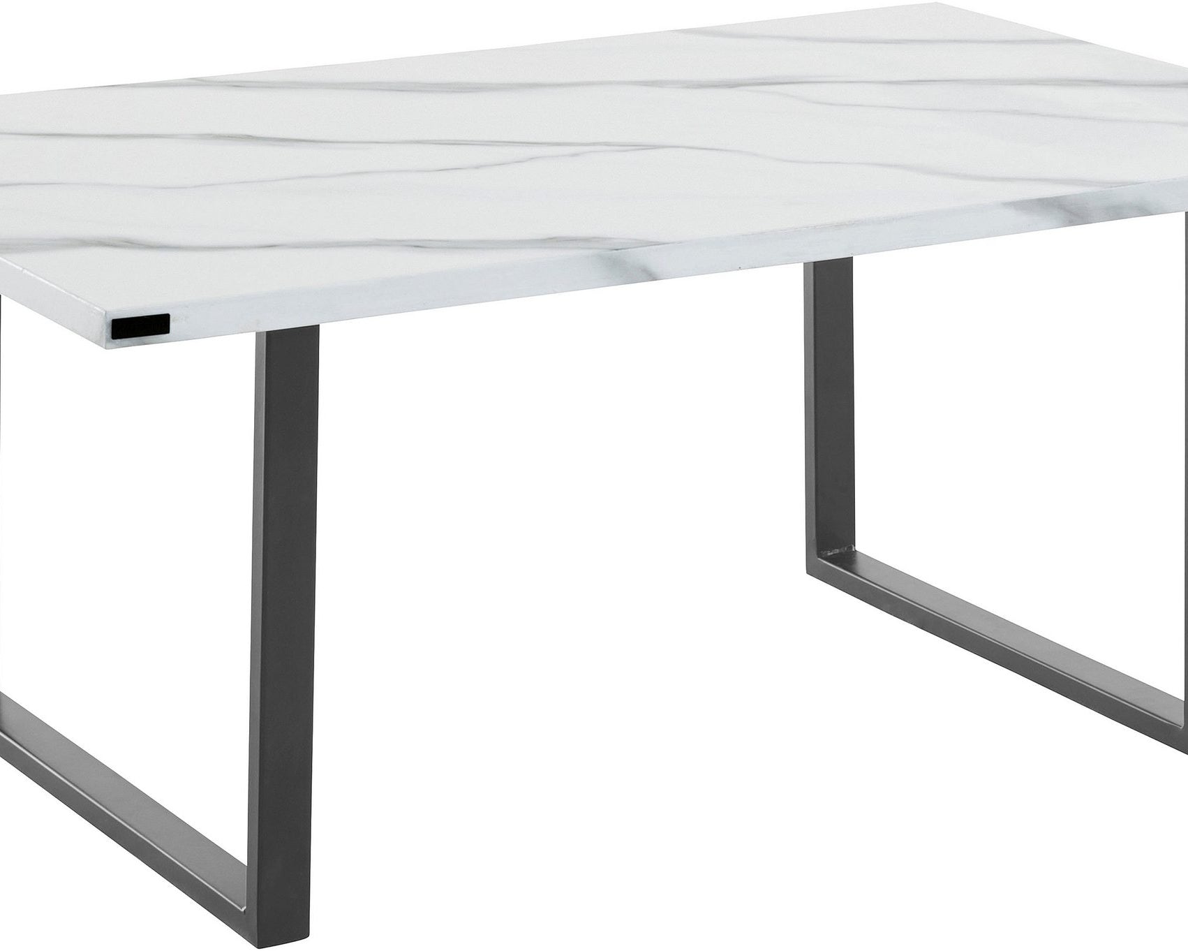 Masuță de cafea MDF Madox, aspect marmură, cadru metalic negru, 110 cm Arboteca