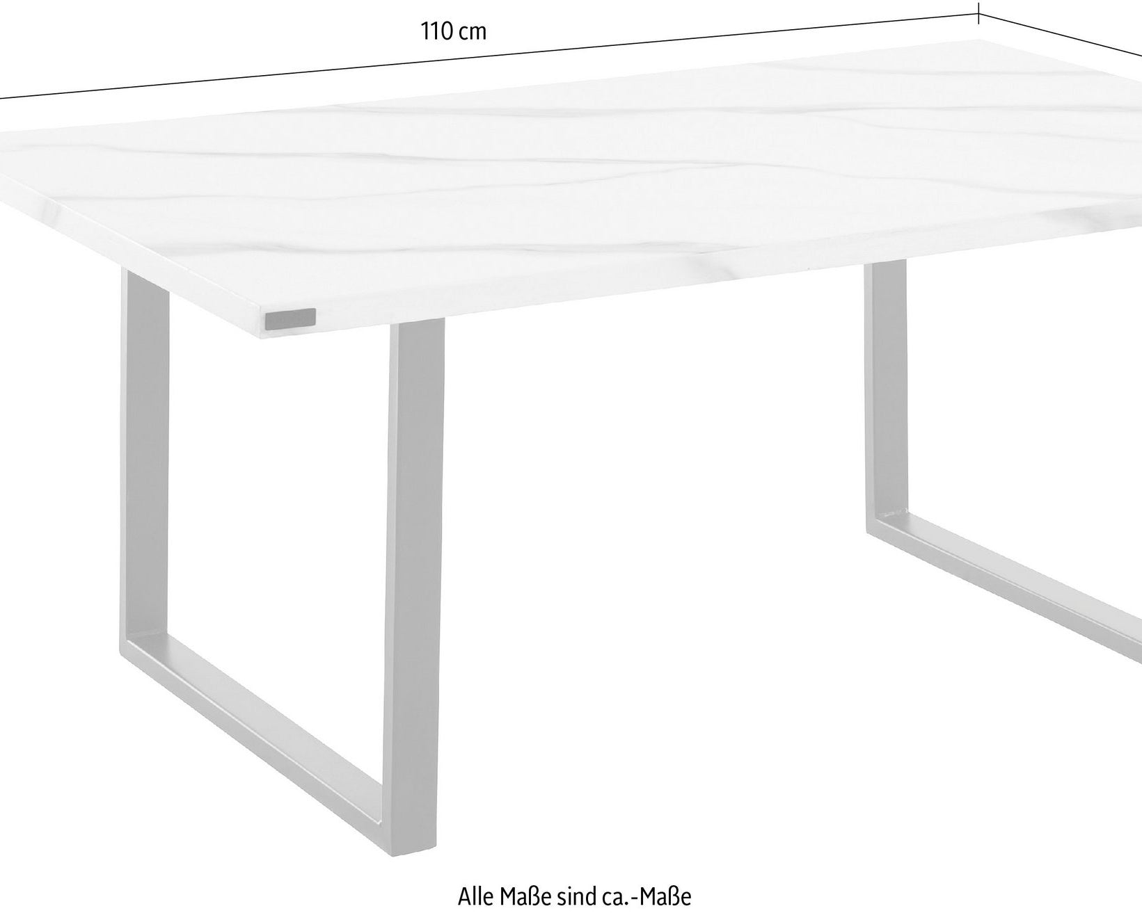 Masuță de cafea MDF Madox, aspect marmură, cadru metalic negru, 110 cm Arboteca
