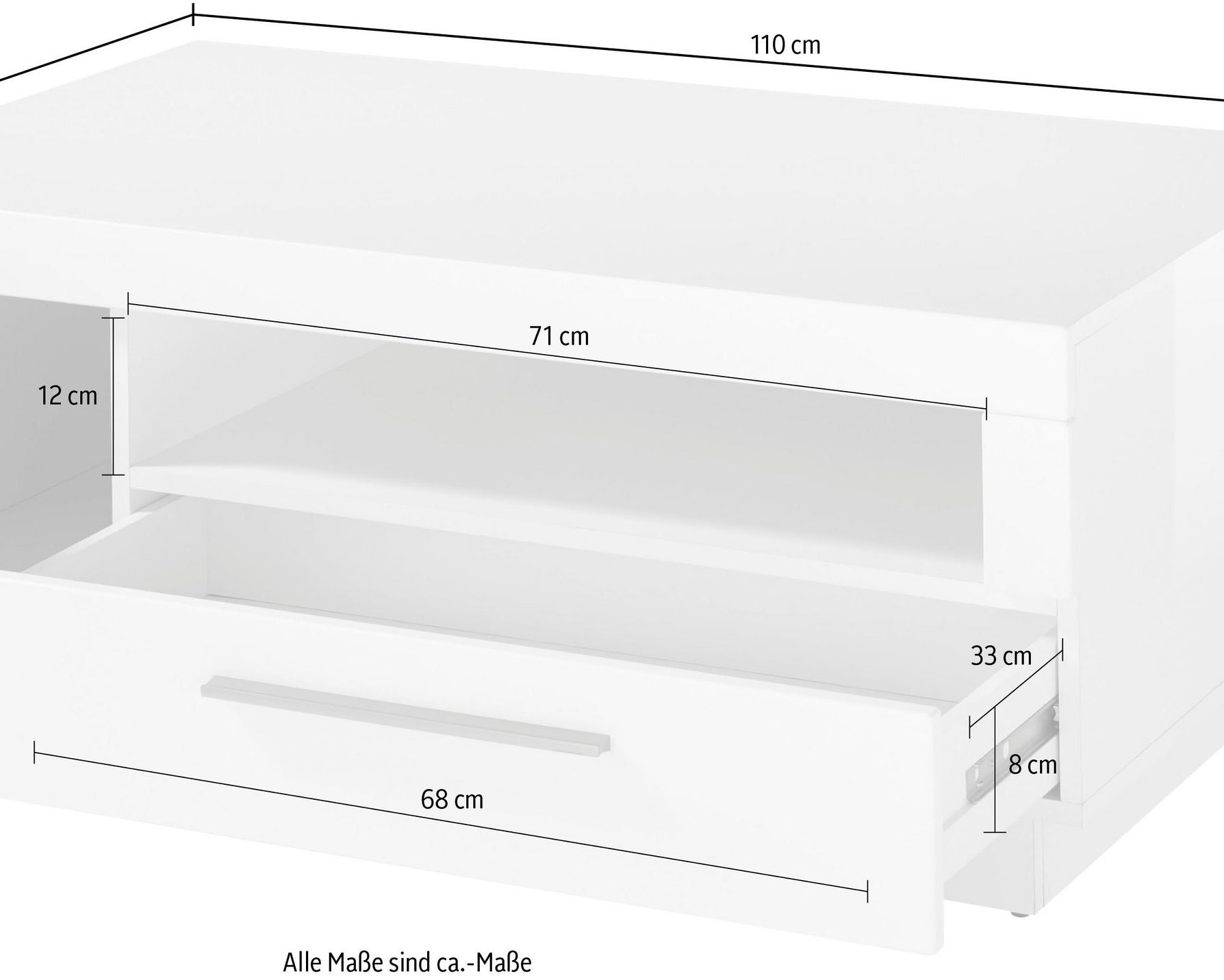 Măsuță de cafea Meran 110 cm, alb, cu sertar și ușă Arboteca